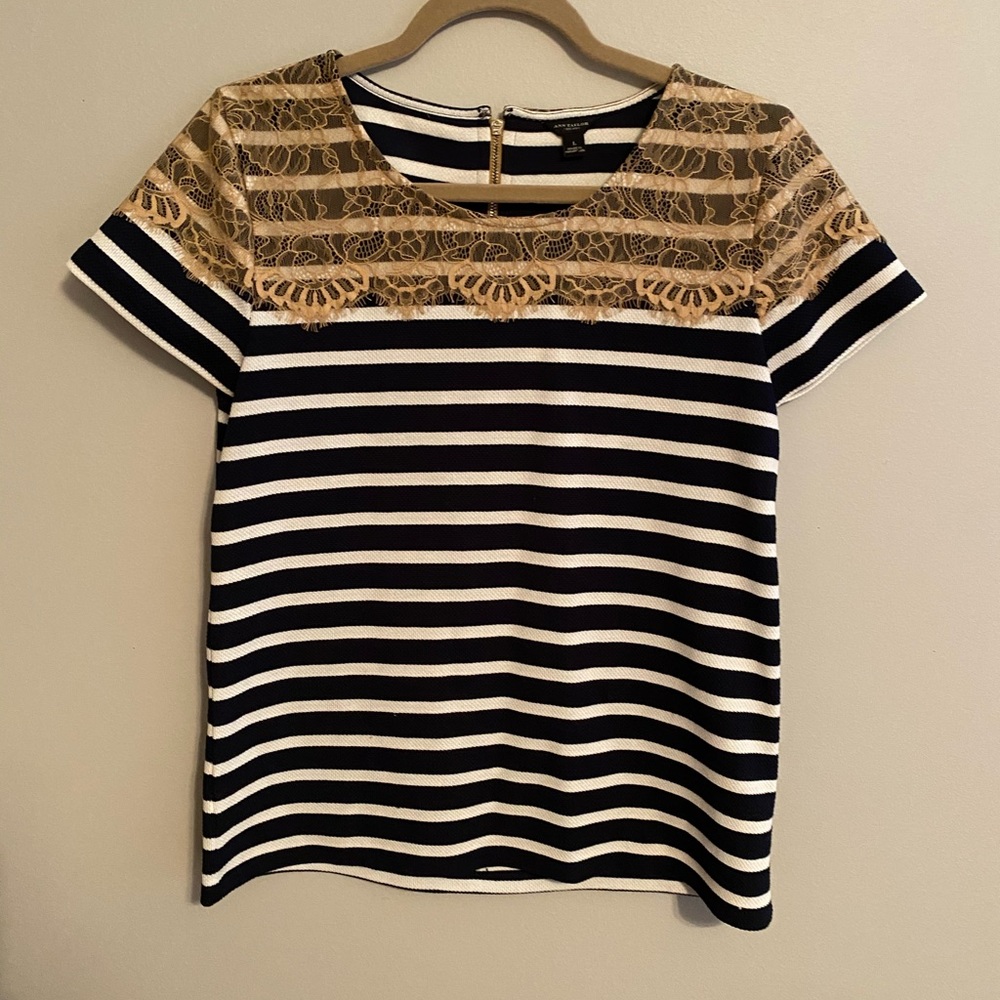 Ann Taylor Lace embellished striped shirt